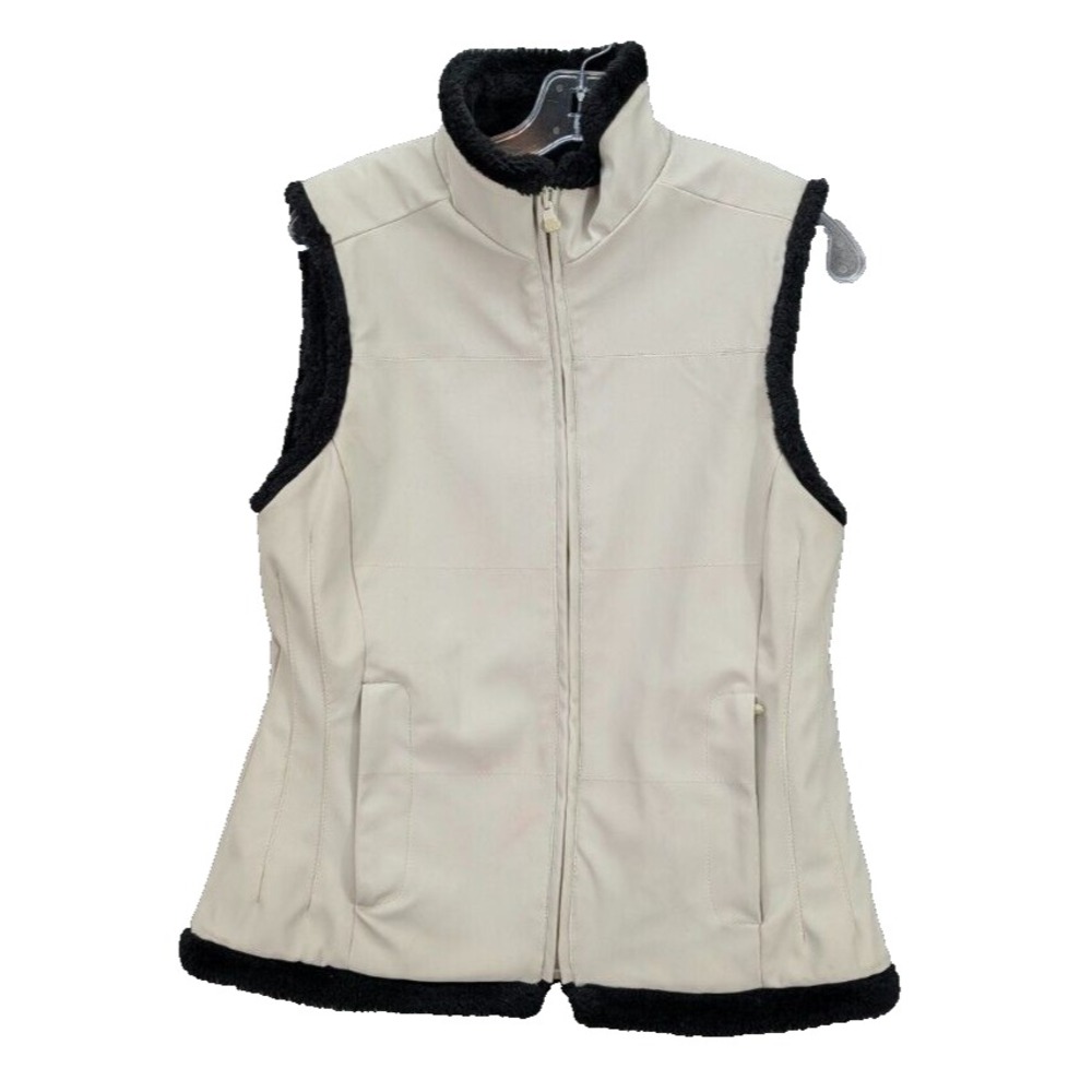 Weathervane Reversible Vest Women's Size M Black Beige Full‎ Zip Pockets Fleece